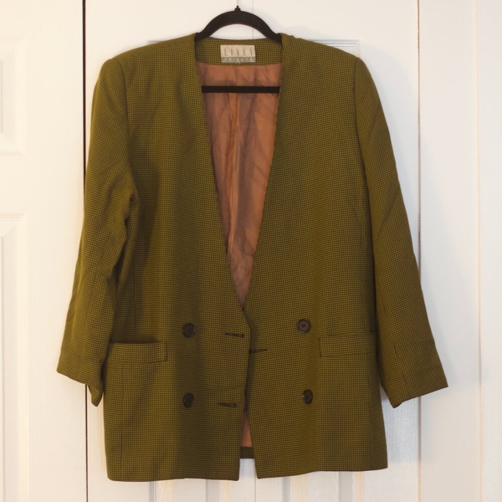 Vintage Linea Privata Chartreuse Houndstooth Blazer
